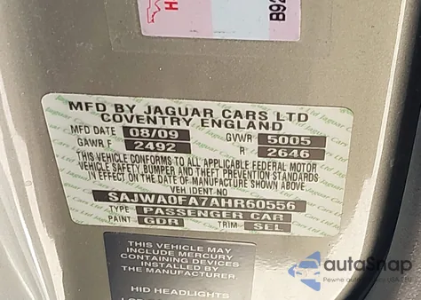 2010 Jaguar Xf from USA, damaged, VIN SAJWA0FA7AHR60556